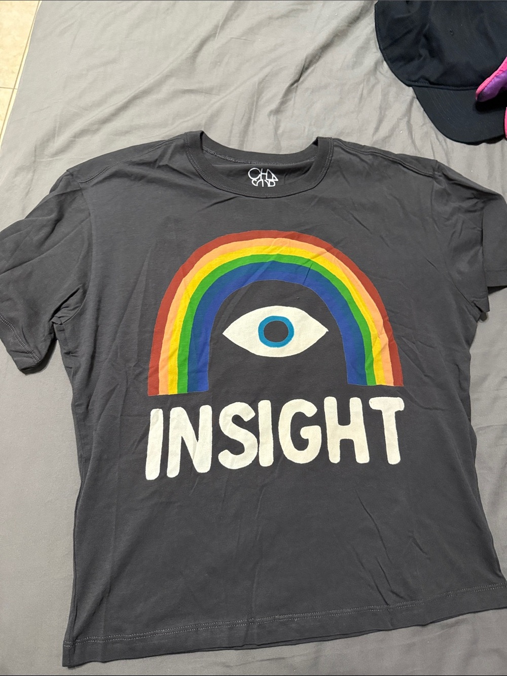 Chaser Black Crop Tee with Rainbow Evil Eye Graphic